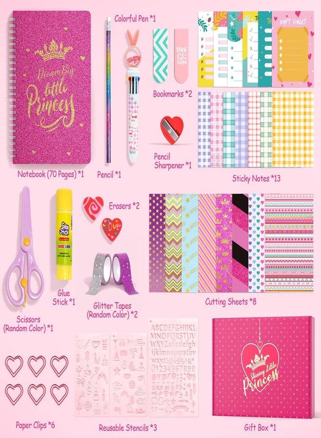 ADUSRIZ Princess DIY Journal Kit for Girls Gift for 8-12, 50 Pcs Scrapbook & Diary Supplies Set, Journaling Art Crafts Kit with Storage Case, Birthday Gifts for Teen Girls Craft Sets. - Image 2